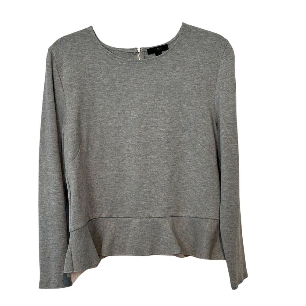 J. Crew Women's Gray‎ Long Sleeve Ruffle Hem Blouse Size M - Picture 2 of 12